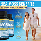 Organic Cadane - Cápsulas de Musgo Marino Orgánico con Vitamina C, D3 y Zinc (2 Envases)