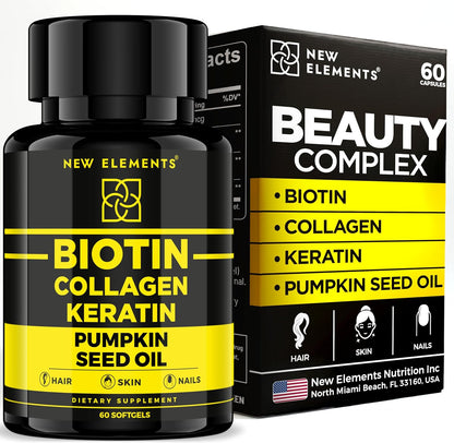 New Elements Biotina 10000mcg con Colágeno, – La biotina contribuye al metabolismo energético normal. – Image 1