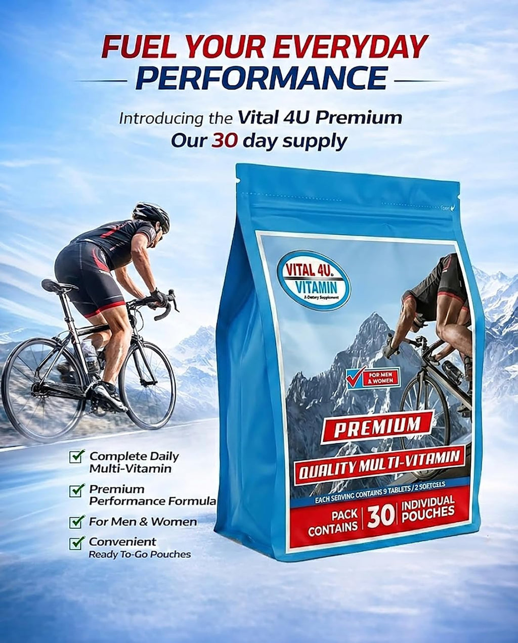 VITAL 4U Premium Daily Multivitamin for Men and Women - 30 Packets