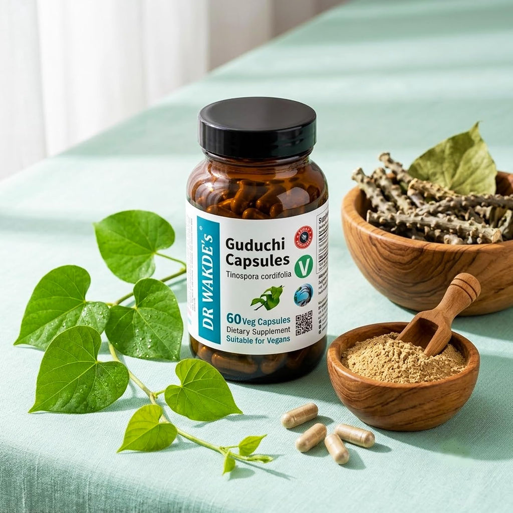 Cápsulas de Guduchi del DR WAKDE (Tinospora cordifolia, 60 cápsulas vegetales, suplemento a base de plantas, hierba ayurvédica, totalmente natural, vegano)
