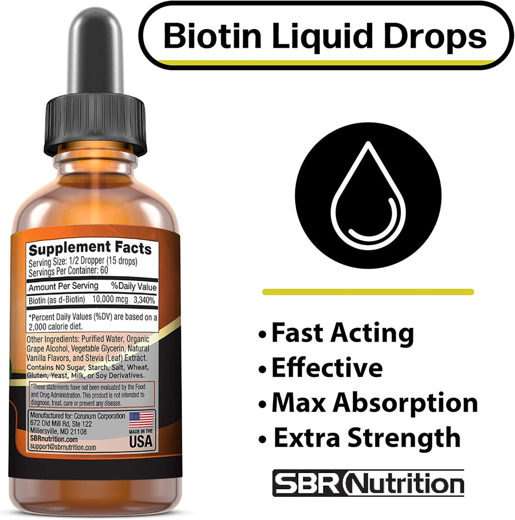 SBR Nutrition Biotina Líquida Máxima Absorción 10000 mcg - 60 Dosis
