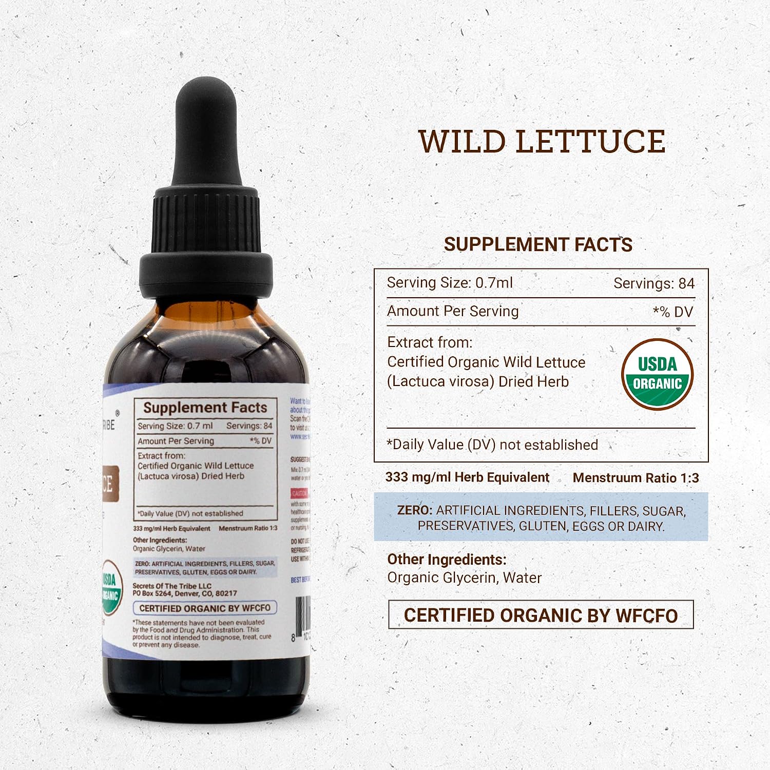 Secrets of the Tribe Lechuga Silvestre Orgánica - Extracto sin Alcohol, Gotas Herbales de Alta Potencia, 2 oz (60 ml)
