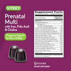 Viteey Prenatal Gummies for Women - Prenatal with Iron | for Pregnancy with Choline & Folic Acid Gummies - Vegetarian, Gluten Free - 60 Count
