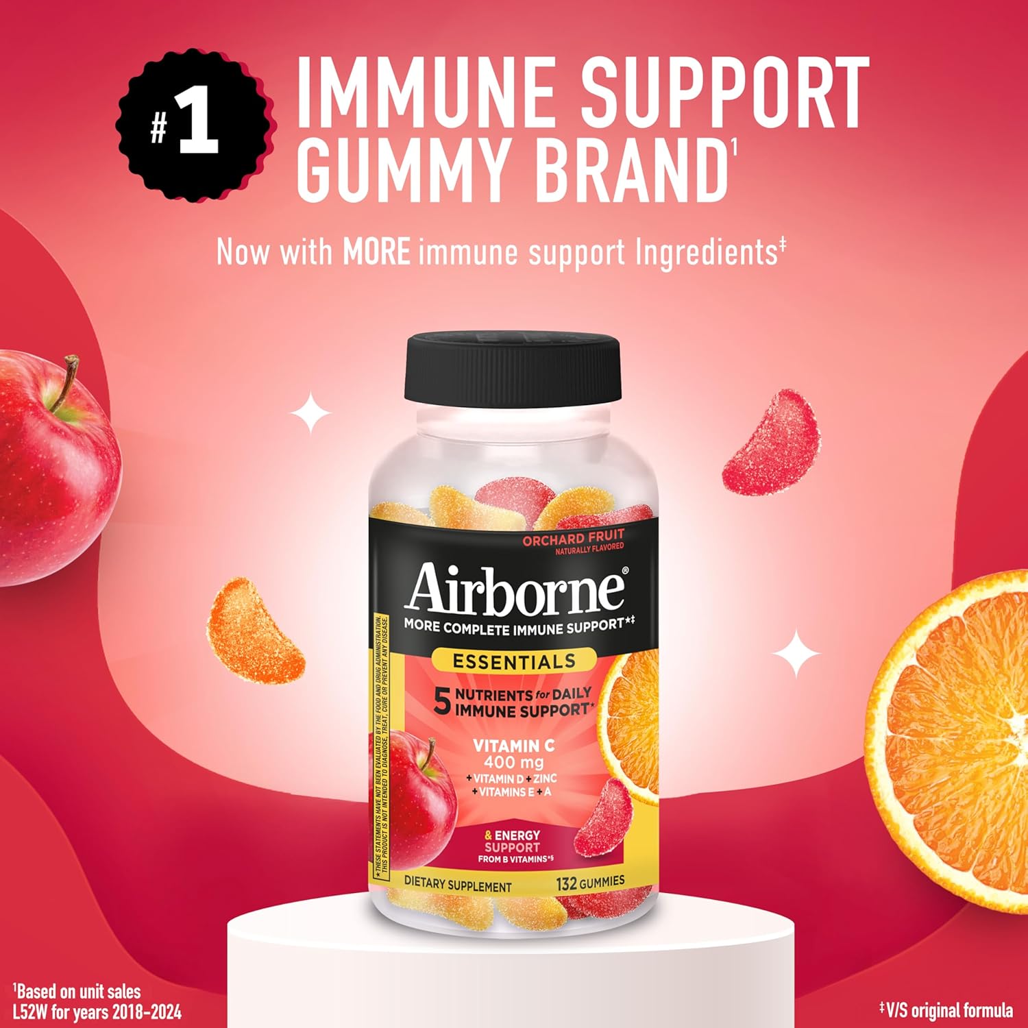 Airborne Immune Essentials Gominolas Multivitamínicas, Sabor Fruta de Huerto, 132 gominolas