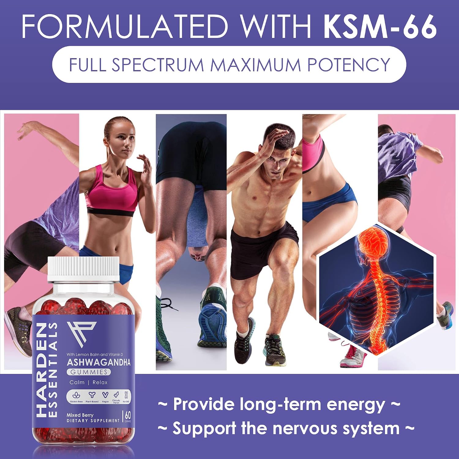 KSM-66 Ashwagandha Gominolas 1500mg por Dosis – Apoyo Contra el Estrés – con Melisa y Vitamina D – 60 Gominolas – Vegano