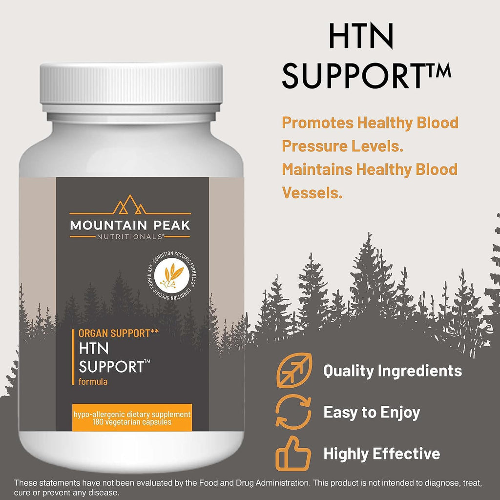 Mountain Peak Nutritionals HTN Support - Suplemento para el corazón y la circulación - Con Rauwolfia, Espino blanco y Magnesio (180 cápsulas vegetarianas)