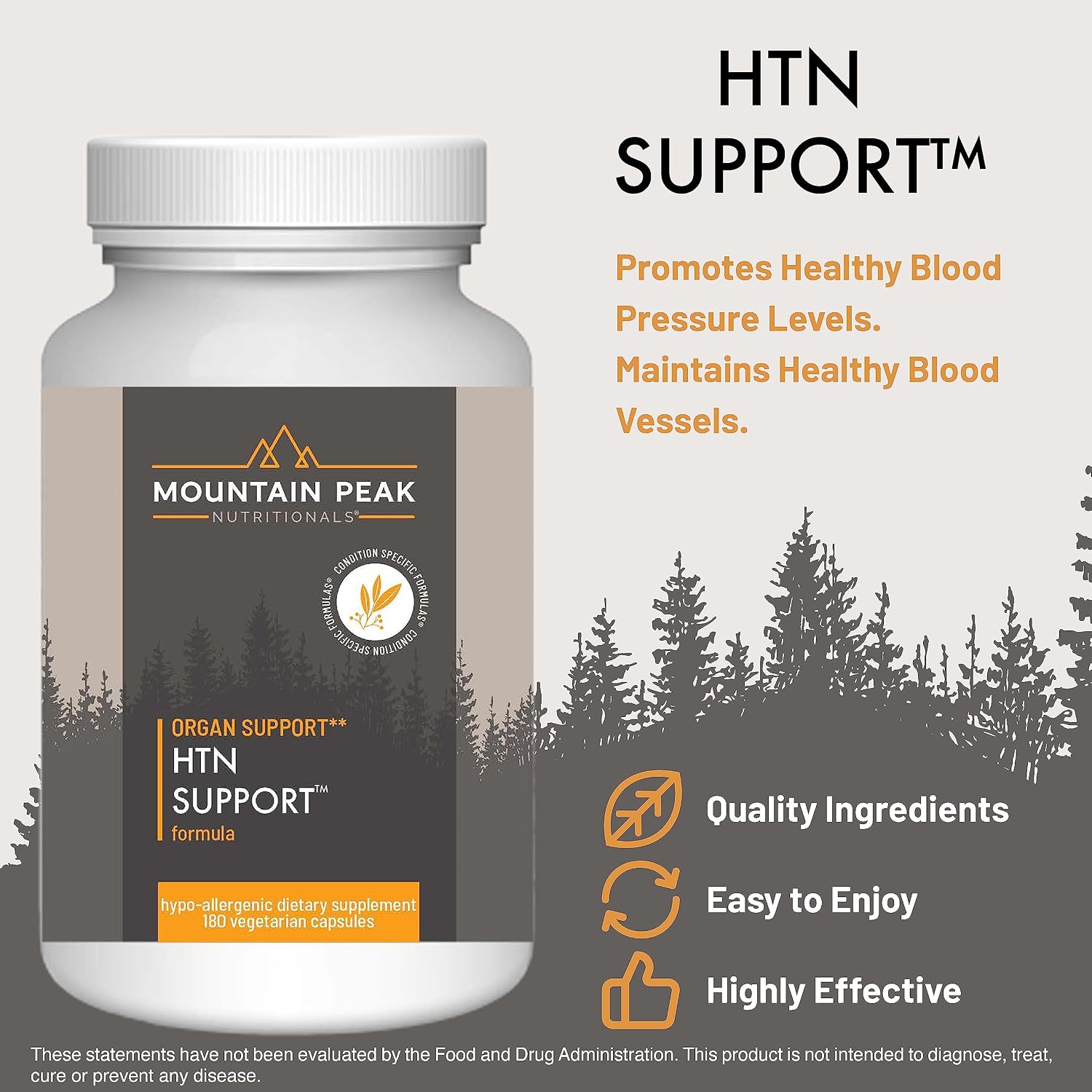 Mountain Peak Nutritionals HTN Support - Suplemento para el corazón y la circulación - Con Rauwolfia, Espino blanco y Magnesio (180 cápsulas vegetarianas)