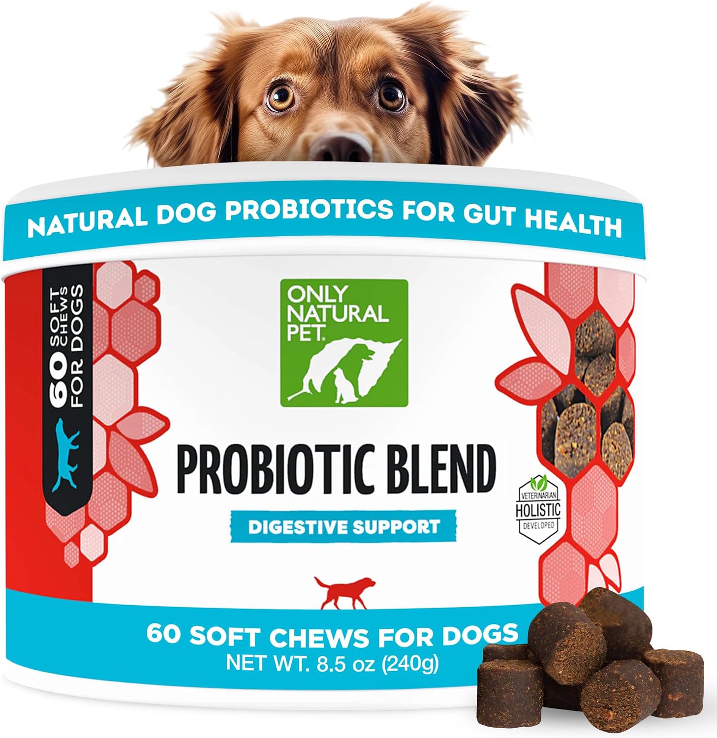 Only Natural Pet Probiótico para Perros y Gatos - Complemento Digestivo con Enzimas, 60 Masticables Blandos