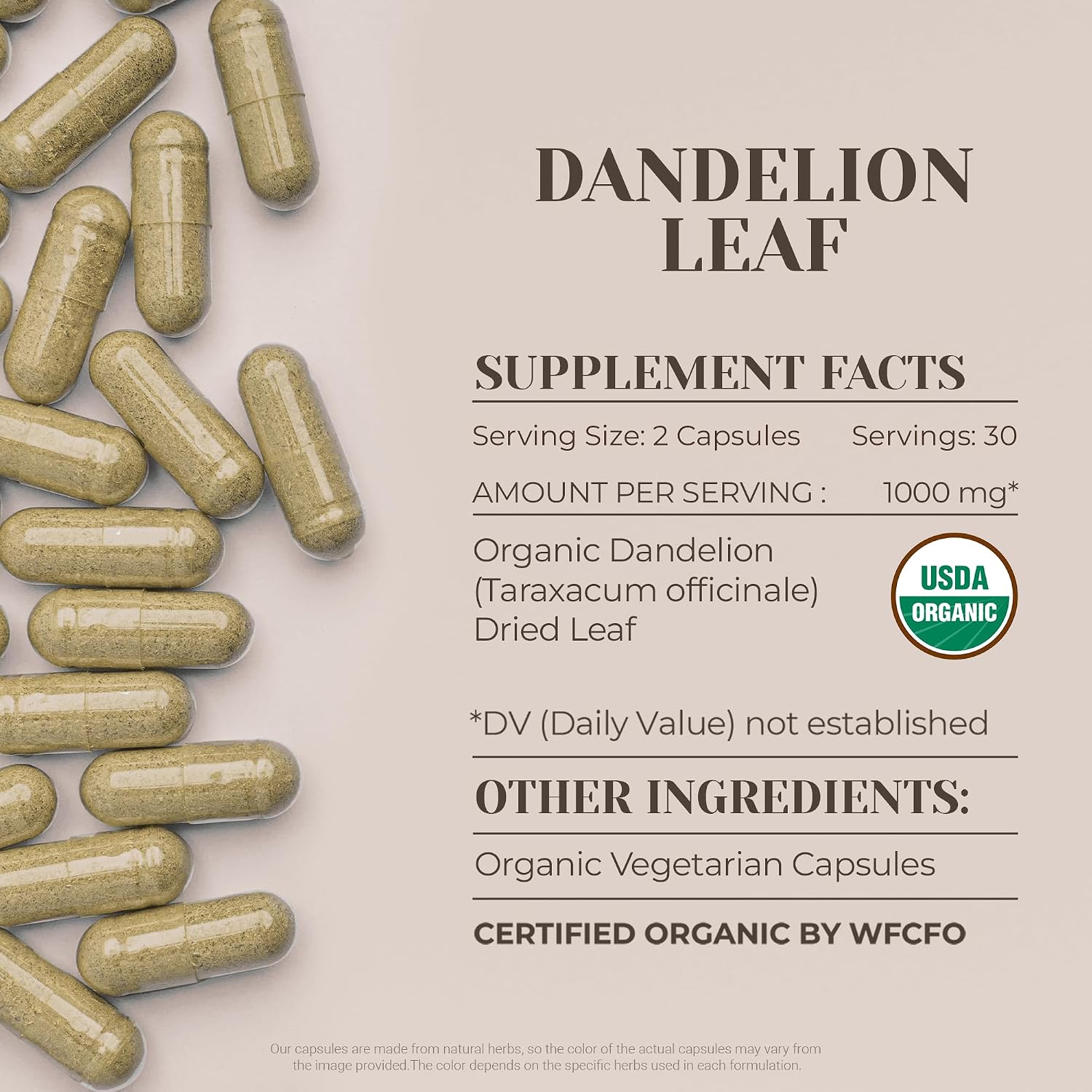 Diente de León Orgánico USDA - 60 Cápsulas Vegetarianas - Suplemento Digestivo de Alta Potencia