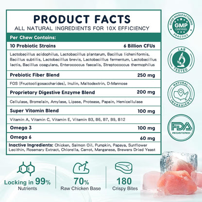 Probióticos para Perros con Enzimas Digestivas, Prebióticos, Omega-3 y 6 y Vitaminas - 180 Masticables Liofilizados - 6 mil – Image 6