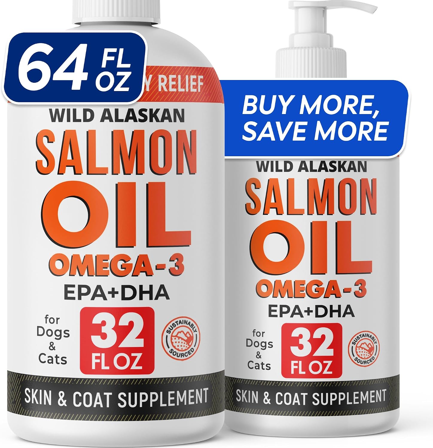 StrellaLab Aceite de Salmón para Perros y Gatos - Omega 3 EPA y DHA - 2 Envases de 946 ml