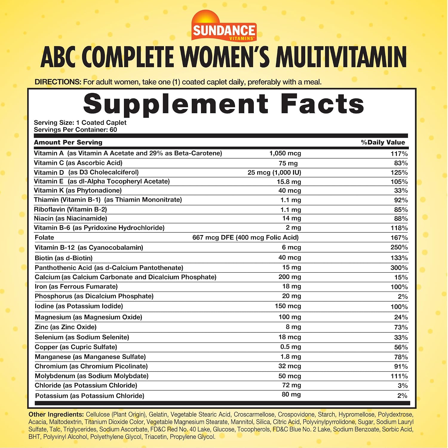 Sundance Vitamins Women’s ABC Complete Multivitamin & Mineral Formula, 60 Coated Caplets