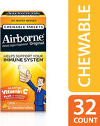 Airborne 1000 mg Vitamina C Comprimidos Masticables con Zinc, 32 Comprimidos, Sabor Cítrico