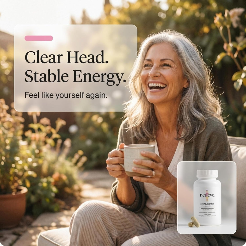 NeuEve Multivitamínico para la Menopausia - Sin Hormonas - Con Superalimentos Verdes - 120 Cápsulas Veganas