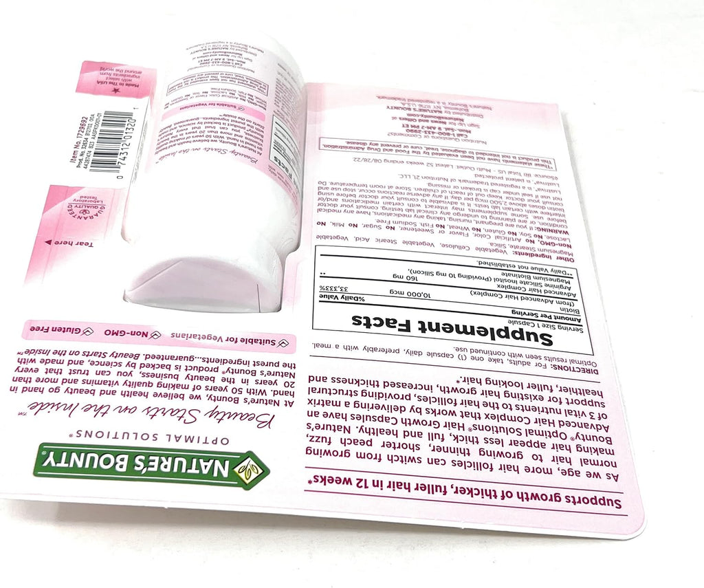 Nature's Bounty Suplemento para el Cabello con Biotina, Silicio y Arginina, 90 Cápsulas