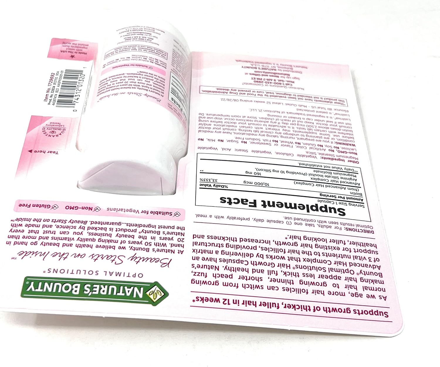 Nature's Bounty Suplemento para el Cabello con Biotina, Silicio y Arginina, 90 Cápsulas