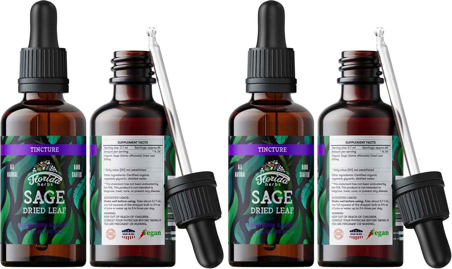 Extracto de Salvia Orgánico – Salvia officinalis – Sin Alcohol – 2 oz