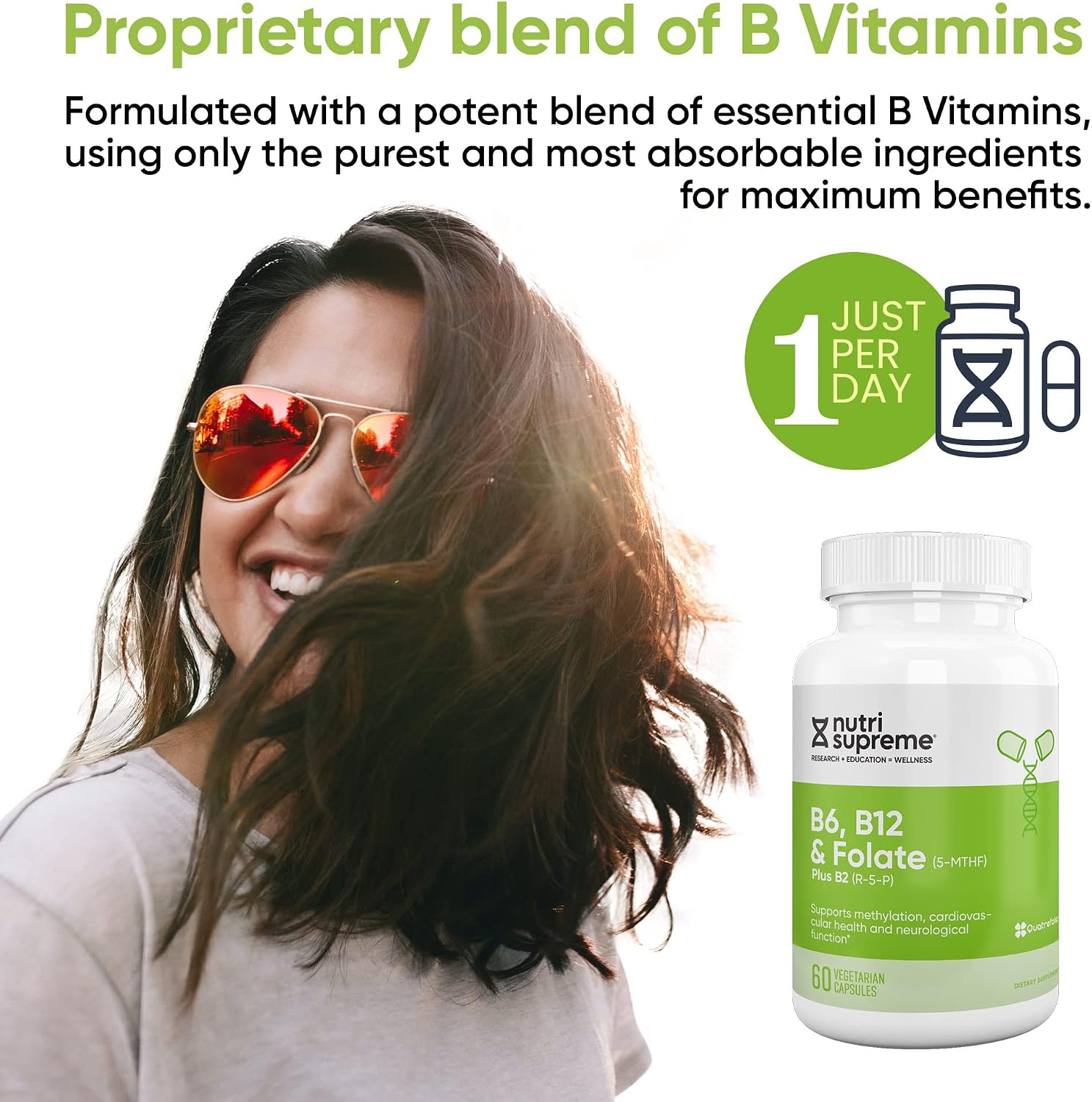 Nutri Supreme, Folato con B6 y B12, Ayuda a Mantener Niveles Normales de Homocisteína y Salud Cardiovascular, 60 Comprimidos, Certificado Kosher