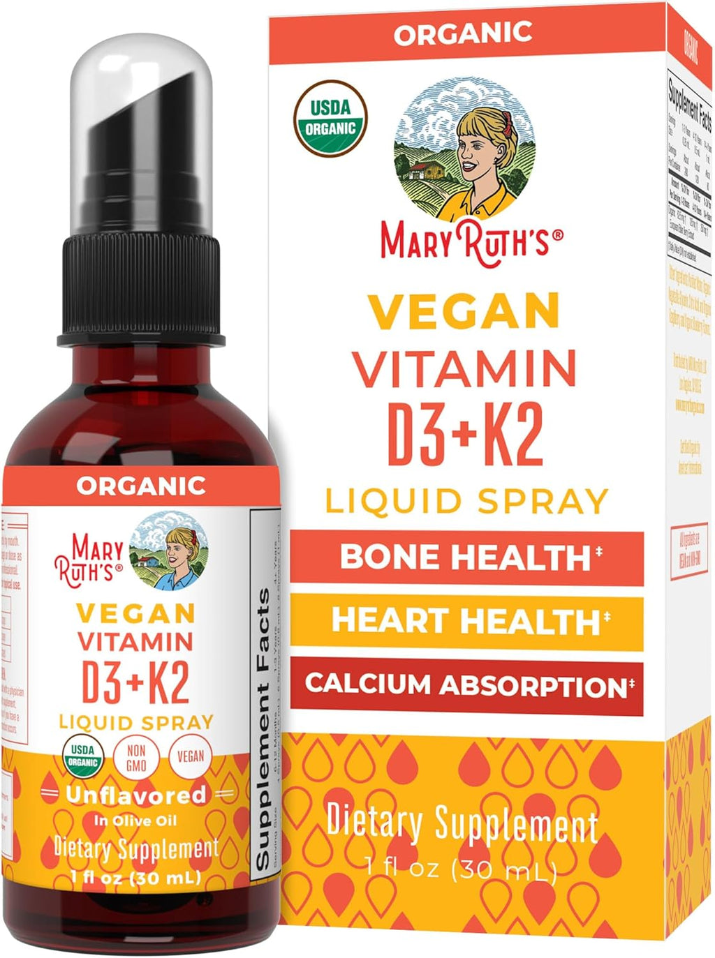 MaryRuth's Spray Orgánico de Vitamina D3 + K2 (MK-7) | 30 dosis