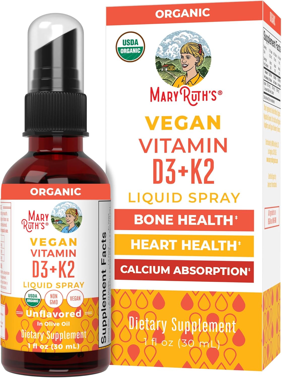 MaryRuth's Spray Orgánico de Vitamina D3 + K2 (MK-7) | 30 dosis