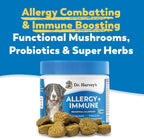Dr. Harvey's Masticables Suaves para Perros contra Alergias y Picor - Apoyo Inmune y Digestivo con Hongos Funcionales, Probióticos y Super Hierbas, Sabor a Salmón (90 unidades)