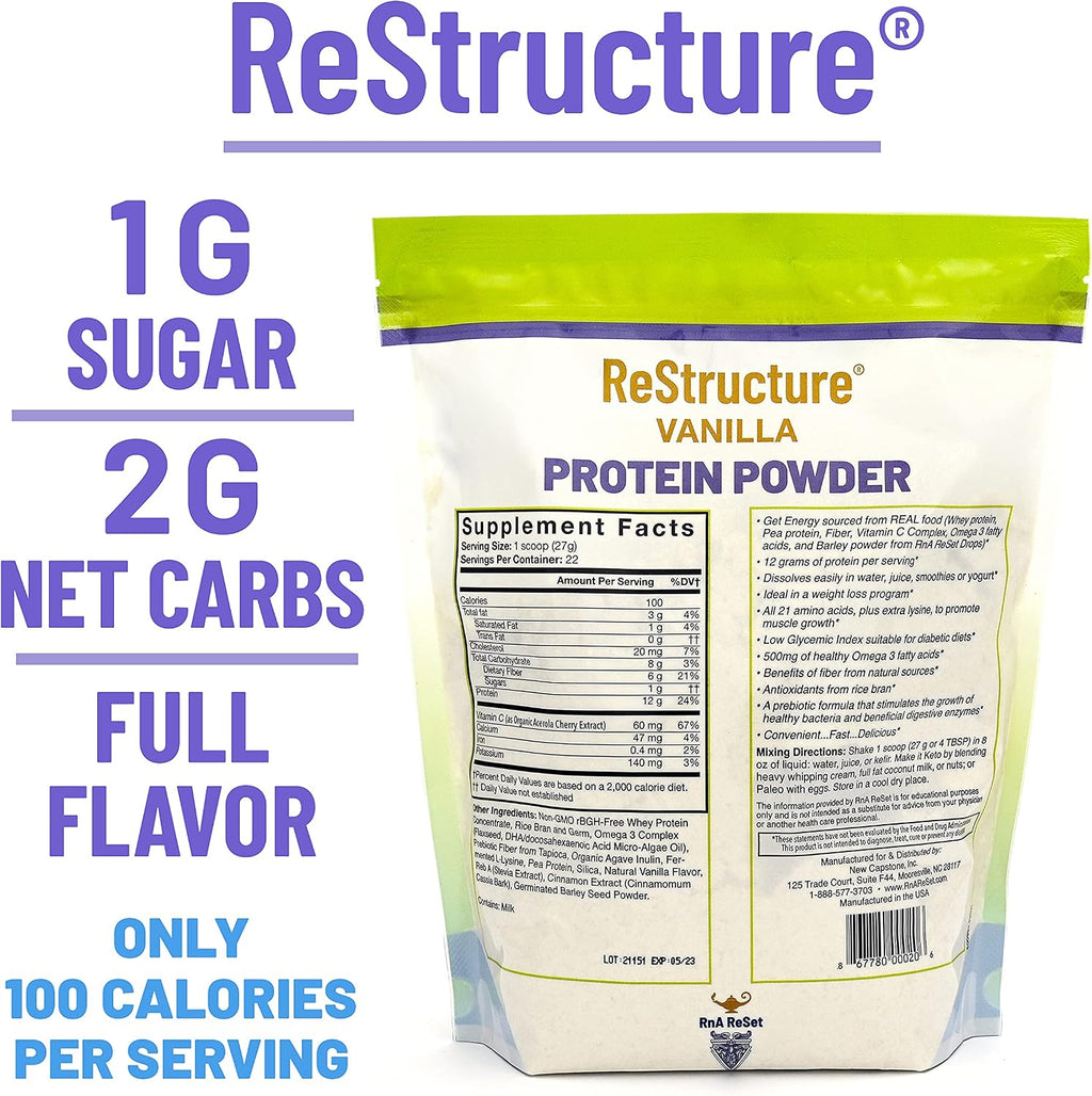 RnA ReSet - Restablecimiento total del cuerpo, Protocolo de suplemento dietético, Magnesio, Electrolitos, Vitamina B, Proteína en polvo de vainilla, Bienestar y longevidad