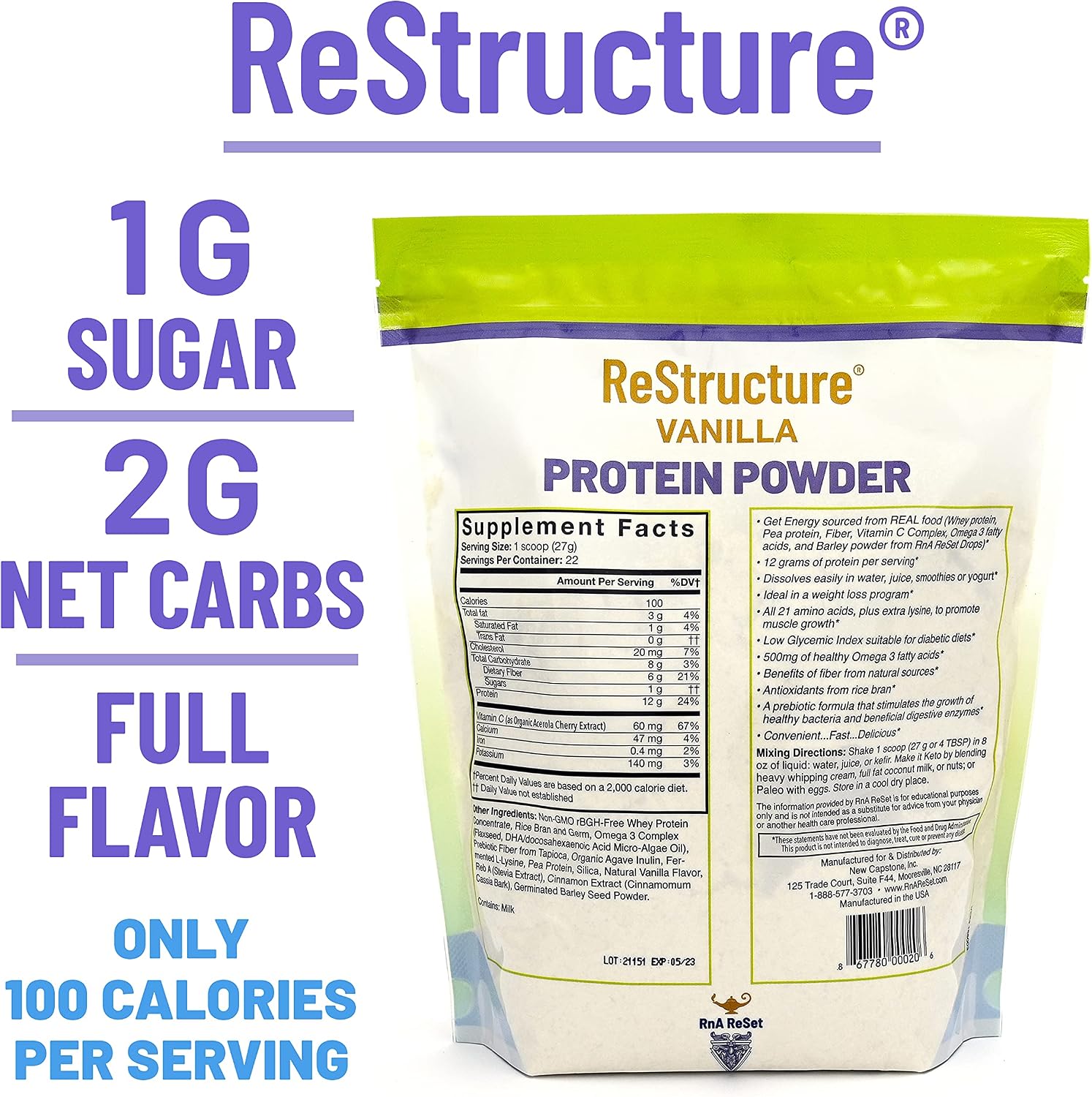 RnA ReSet - Restablecimiento total del cuerpo, Protocolo de suplemento dietético, Magnesio, Electrolitos, Vitamina B, Proteína en polvo de vainilla, Bienestar y longevidad