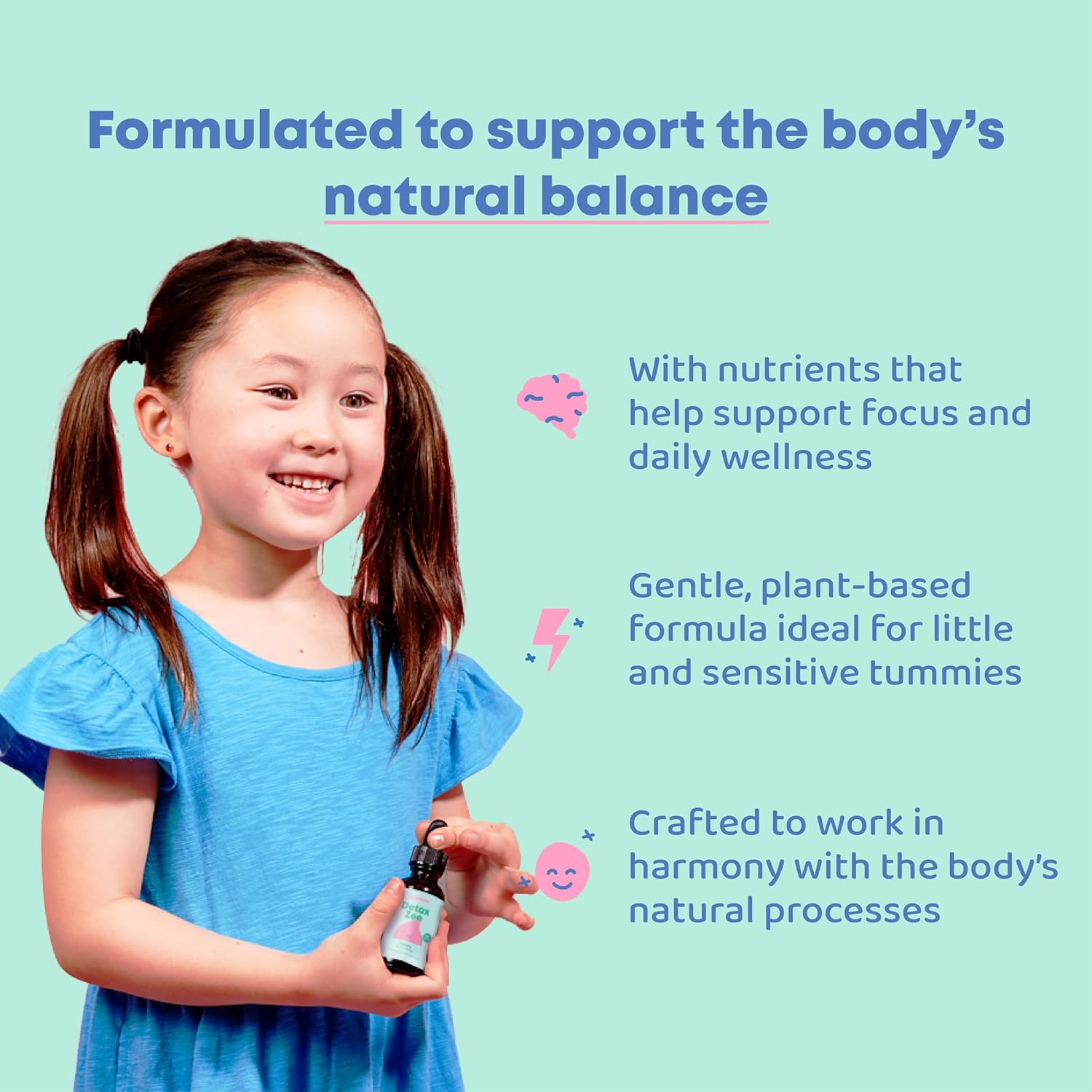 JoySpring DetoxZee Kids – Gotas de Zeolita con Vitamina D3 y B12 – Sabor a Bayas Suave – 30 Dosis