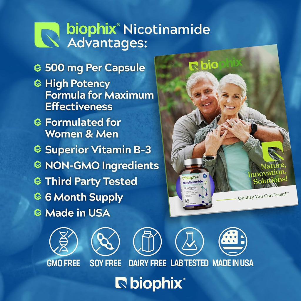 biophix B-3 Nicotinamida 500 mg 180 cápsulas - Fórmula de vitamina B3 sin enrojecimiento