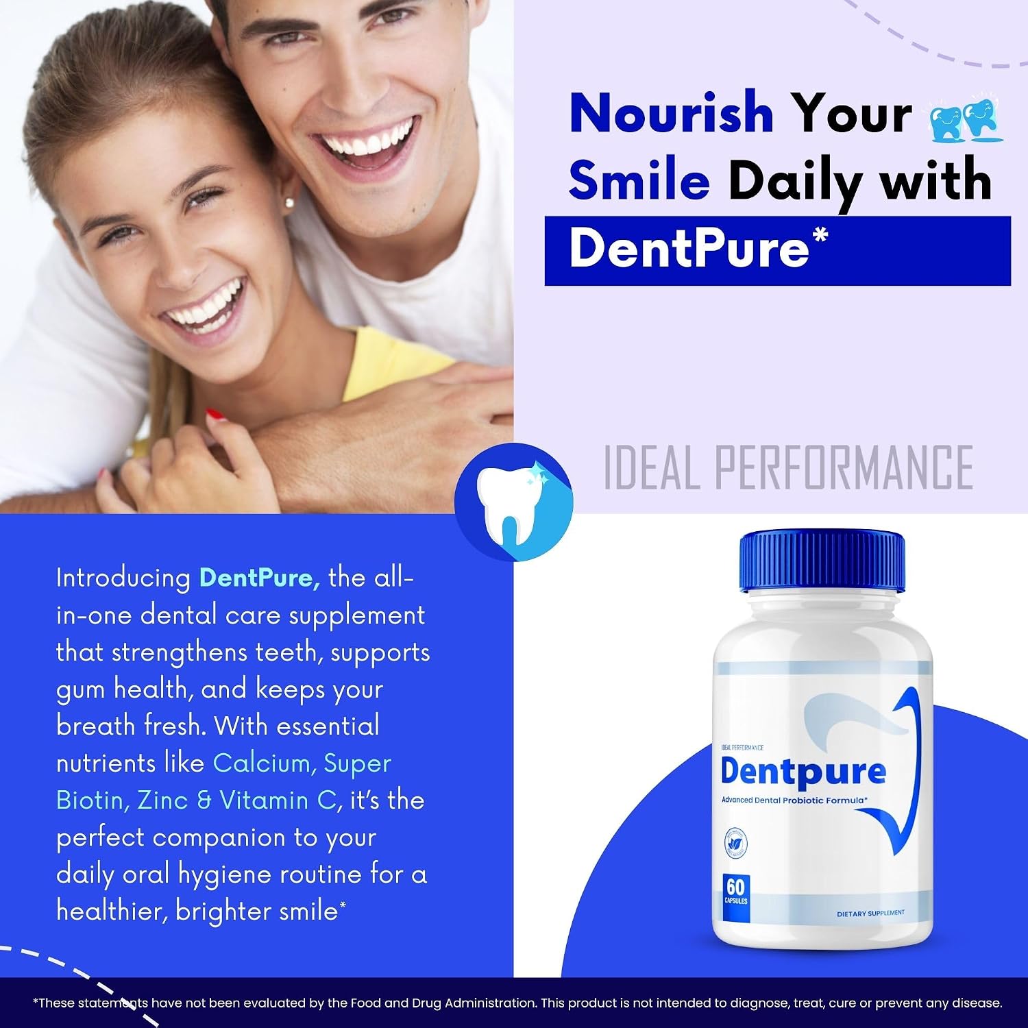 Dentpure Probióticos Orales para Dientes y Encías, Cápsulas de Máxima Potencia - 60 Cápsulas