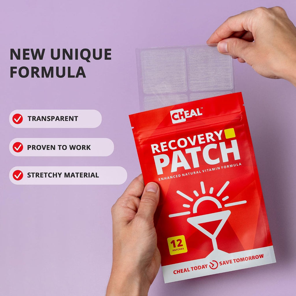 CHEAL Party Recovery Patches - 12 Parches - Recuperación Post-Fiesta - Complejo B - 100% Natural - Transparente e Impermeable