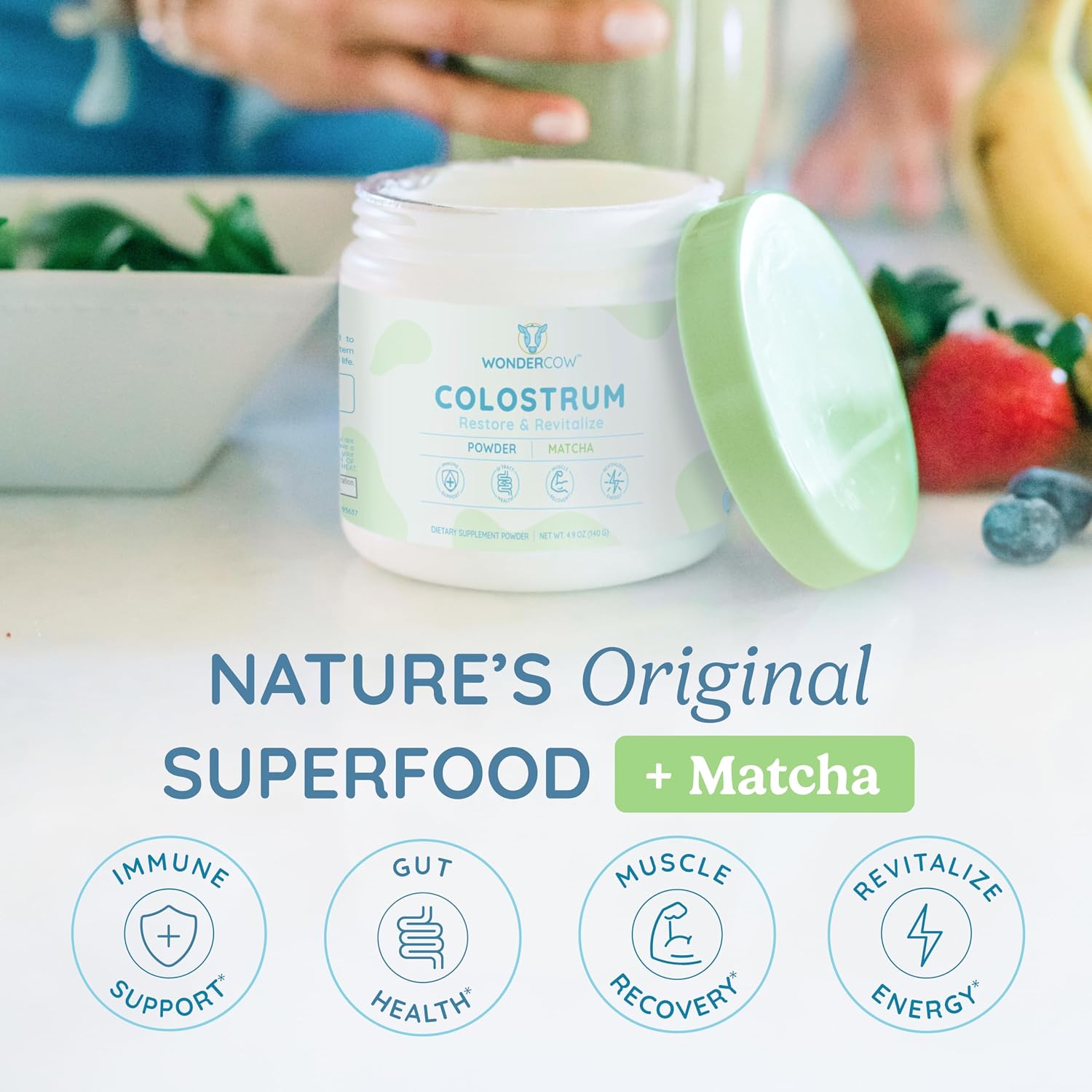 WONDERCOW Calostro en Polvo, Sabor Matcha, 140 g