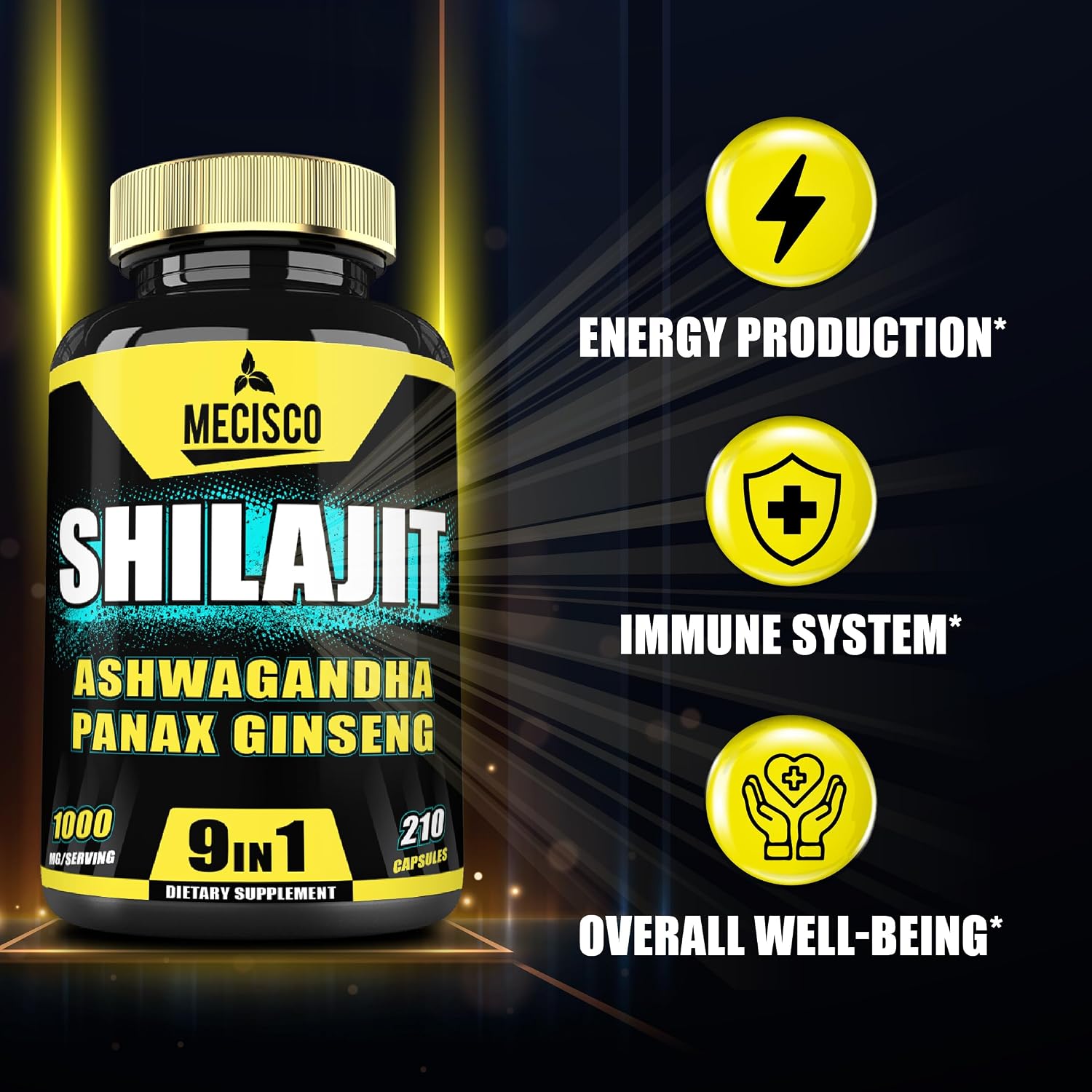 9in1 Shilajit Puro del Himalaya con Ashwagandha, Ginseng, L-Arginina y más - 210 Cápsulas