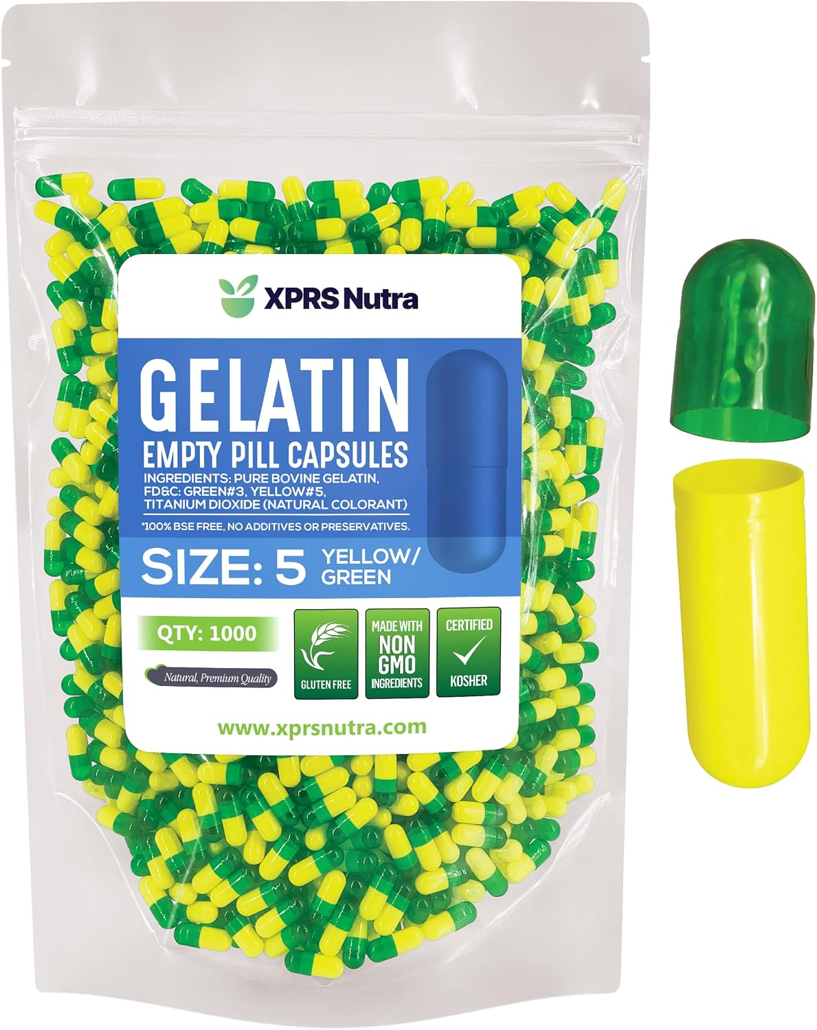 XPRS Nutra Cápsulas Vacías Tamaño 5 - 500 Unidades de Gelatina Bovina