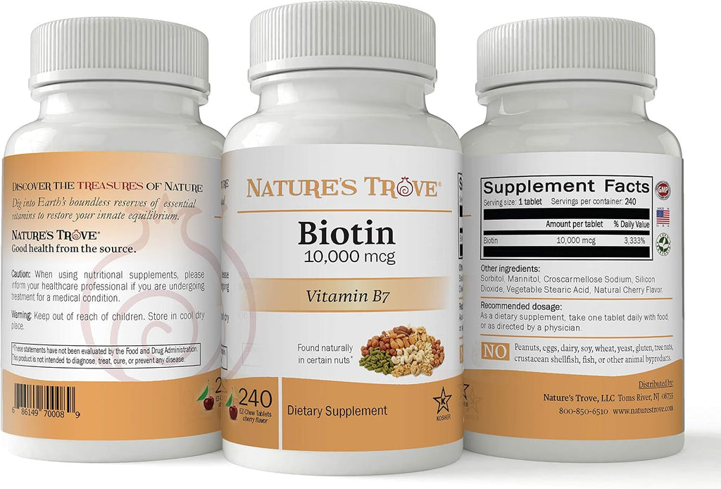Nature's Trove Biotina 10.000 mcg 240 Comprimidos Masticables Sabor Cereza
