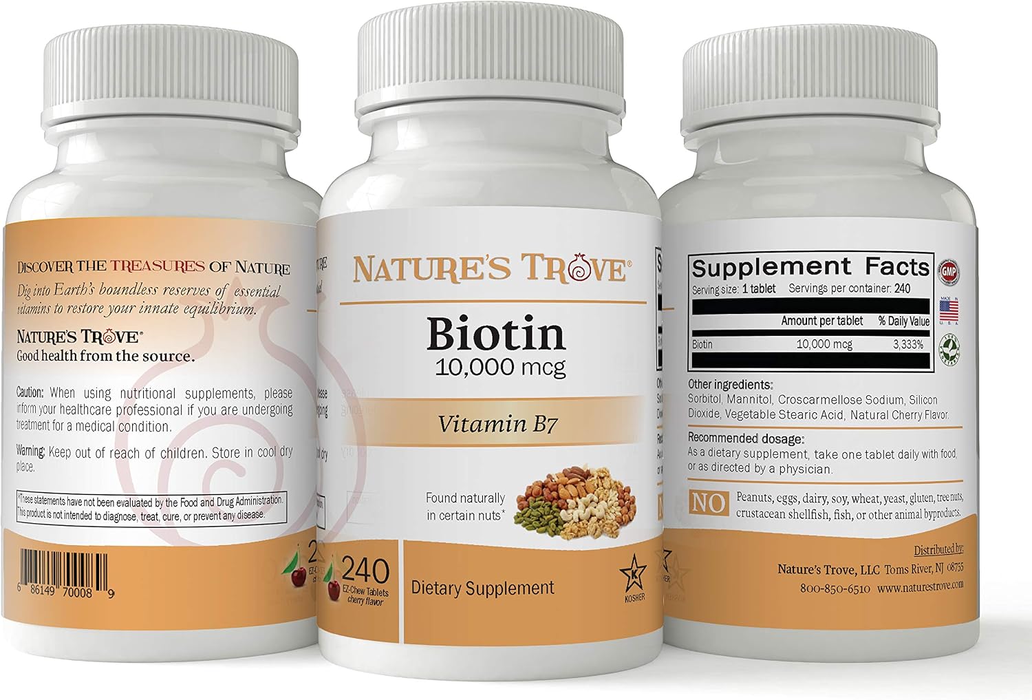 Nature's Trove Biotina 10.000 mcg 240 Comprimidos Masticables Sabor Cereza