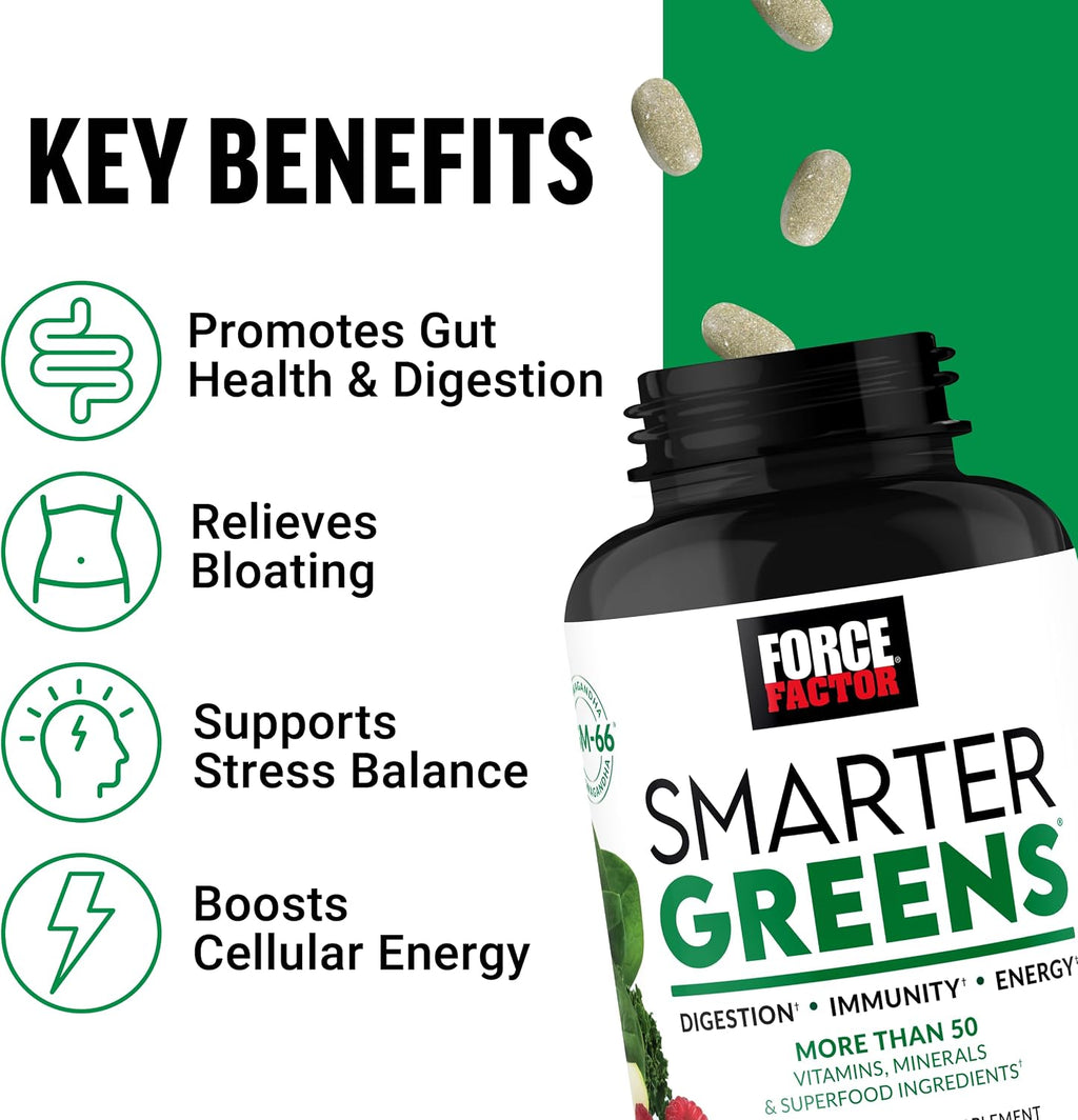 Force Factor Smarter Greens Tablets, 2 Pack, 180 Comprimidos - Suplemento Verde con Superalimentos