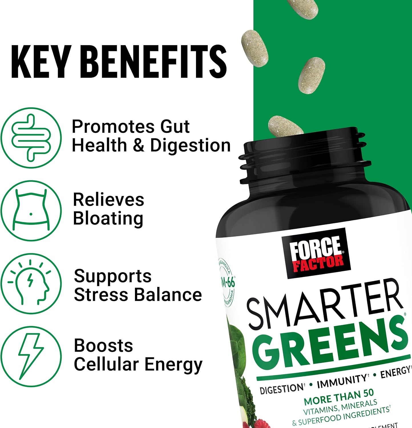 Force Factor Smarter Greens Tablets, 2 Pack, 180 Comprimidos - Suplemento Verde con Superalimentos