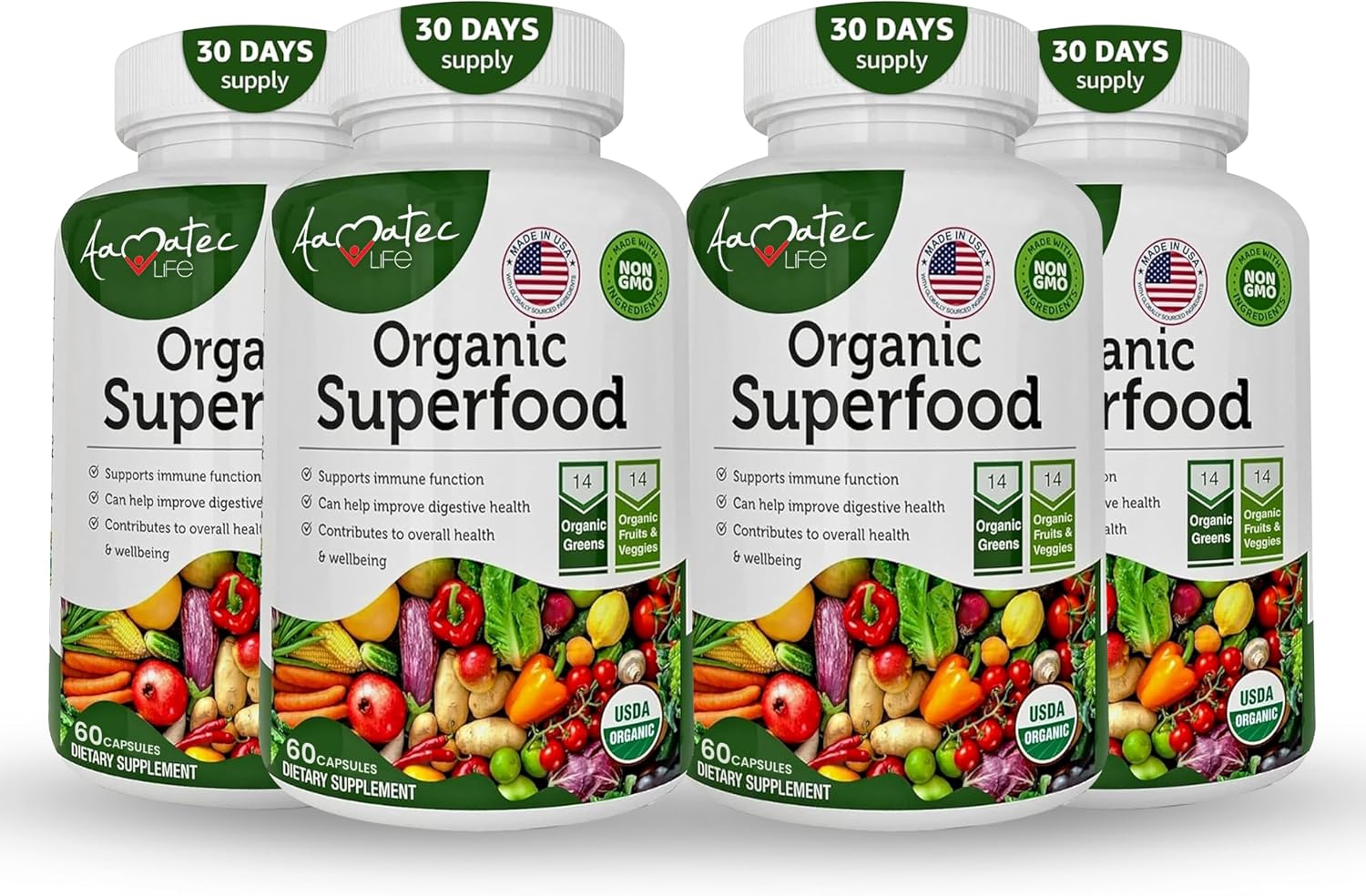 AAMATEC LIFE Superalimentos Orgánicos Verduras y Frutas - 120 Comprimidos (Paquete de 2)