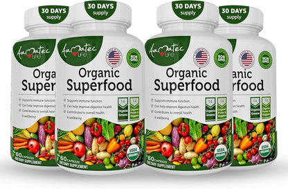 AAMATEC LIFE Superalimentos Orgánicos Verduras y Frutas - 120 Comprimidos (Paquete de 2)