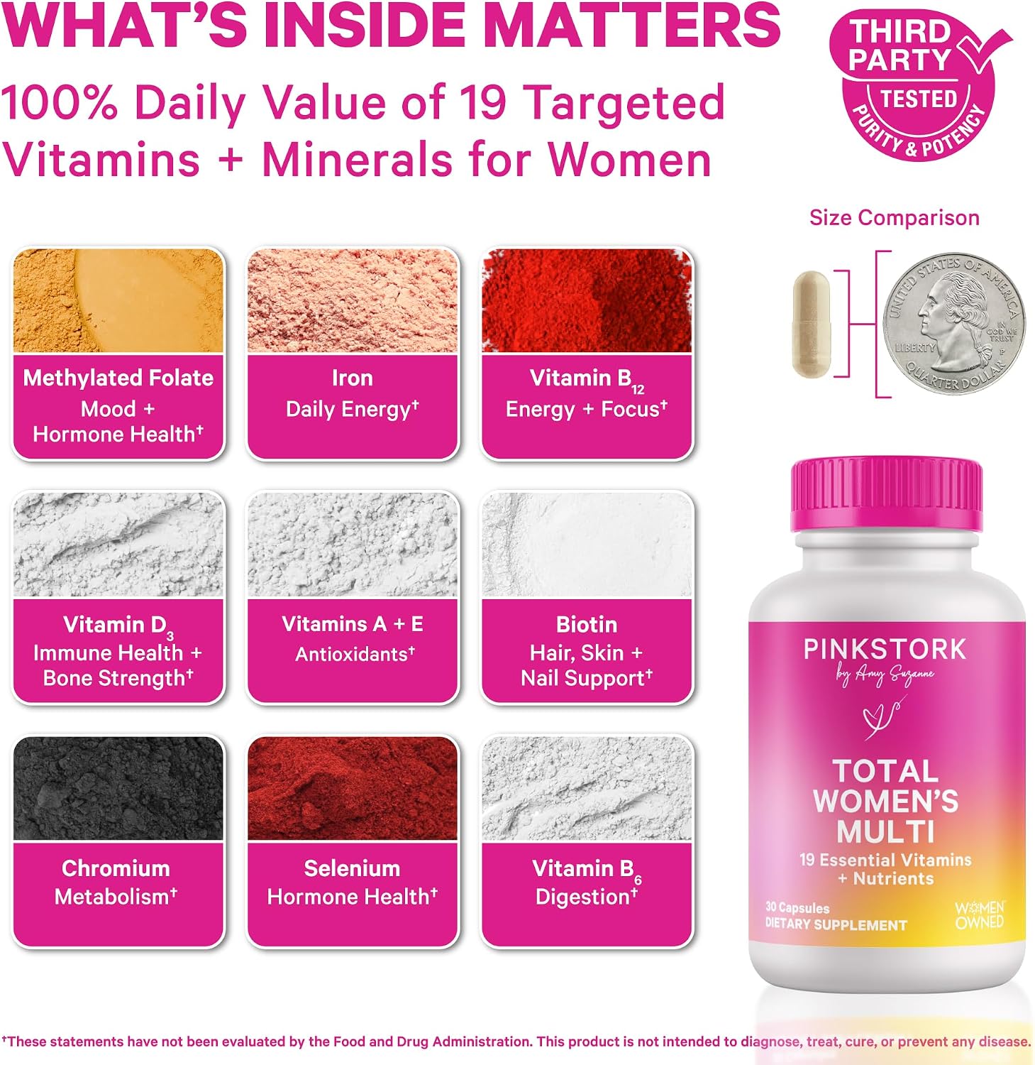 Pink Stork Total Women's Multivitamin - 17 Vitaminas Esenciales para Mujeres