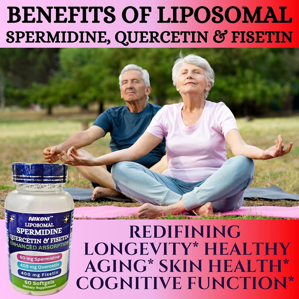 Nikoni Liposomal Spermidina, Quercetina, Fisetina 860mg - Apoyo al Envejecimiento Saludable, Renovación Celular, Función Cognitiva - 60 Cápsulas Blandas