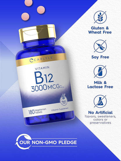 Carlyle Vitamina B12 3000 mcg, 180 – Funcionamiento normal del sistema nervioso: Mantiene la salud de las neuronas – Image 4