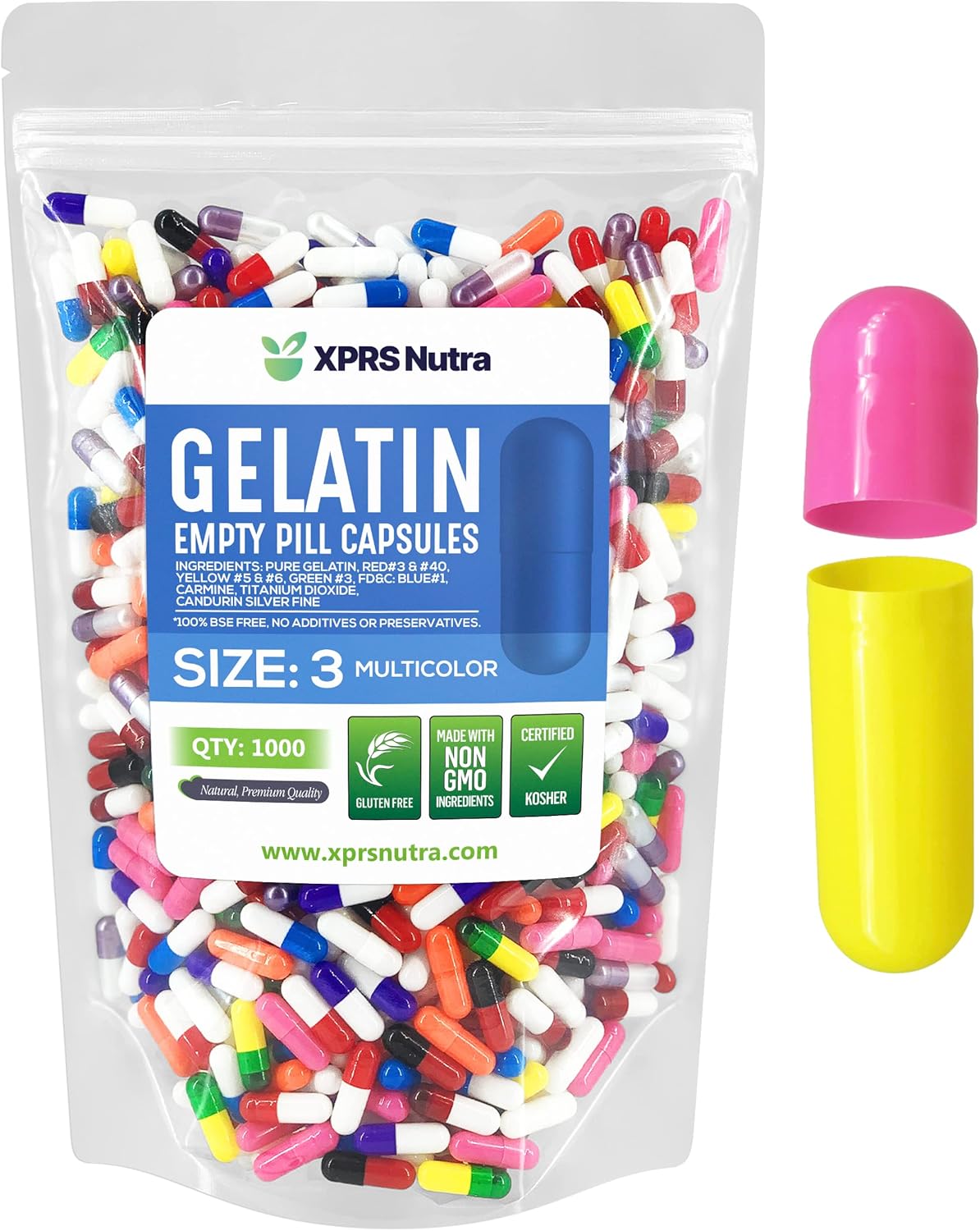 Cápsulas Vacías de Gelatina Tamaño 3 - 100 uds - XPRS Nutra (Púrpura Perla/Blanco)