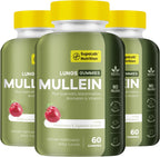 Natural Mullein Lung Cleanse Gummies | Equilibrio saludable de mucosidad, Apoyo inmunitario | Sabor a manzana, 60 gominolas