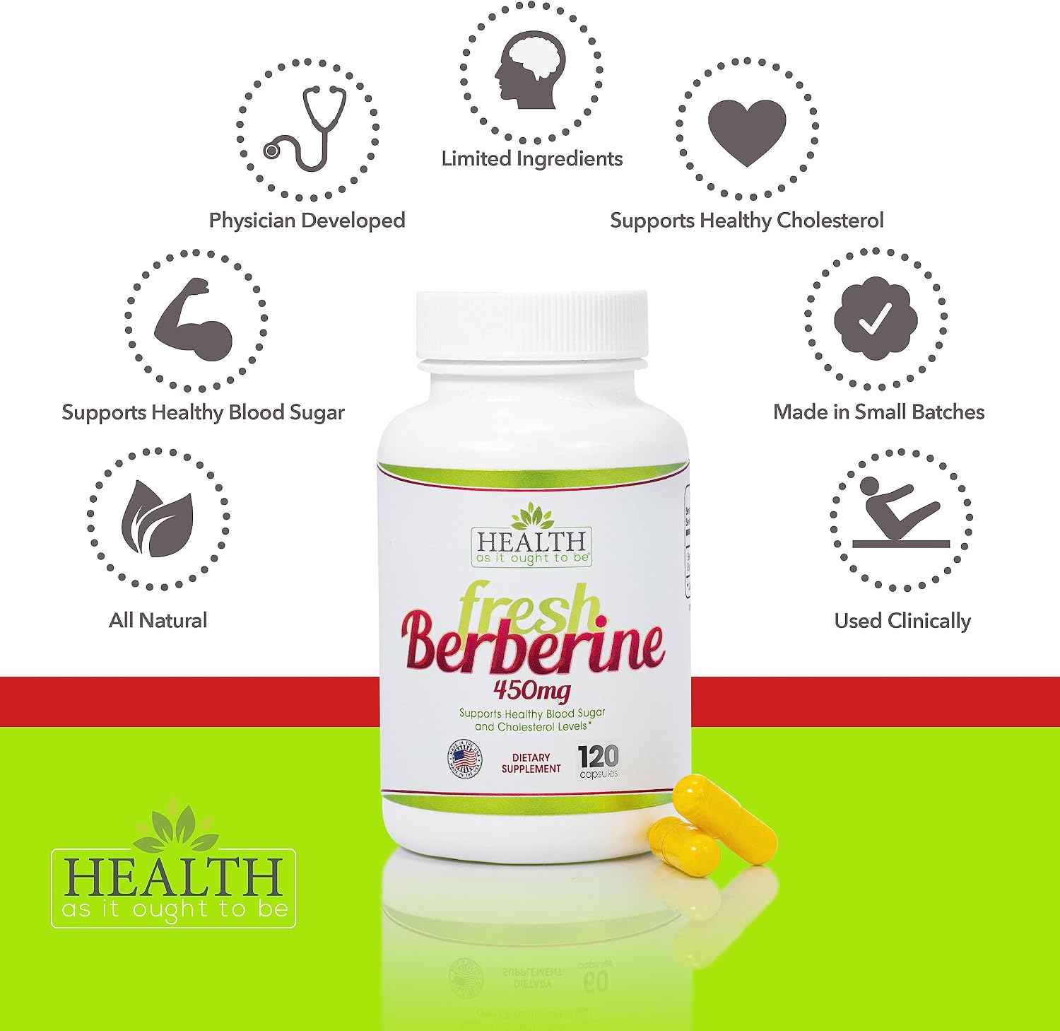 Health As It Ought To Be Berberina Pura 450mg - Suplemento Fresco sin Aditivos - 120 Cápsulas