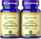 Puritan's Pride Premium Sunvite™ Mega-Potency Vitamin D3 10,000 IU, 100 Rapid Release Softgels (2-Pack)