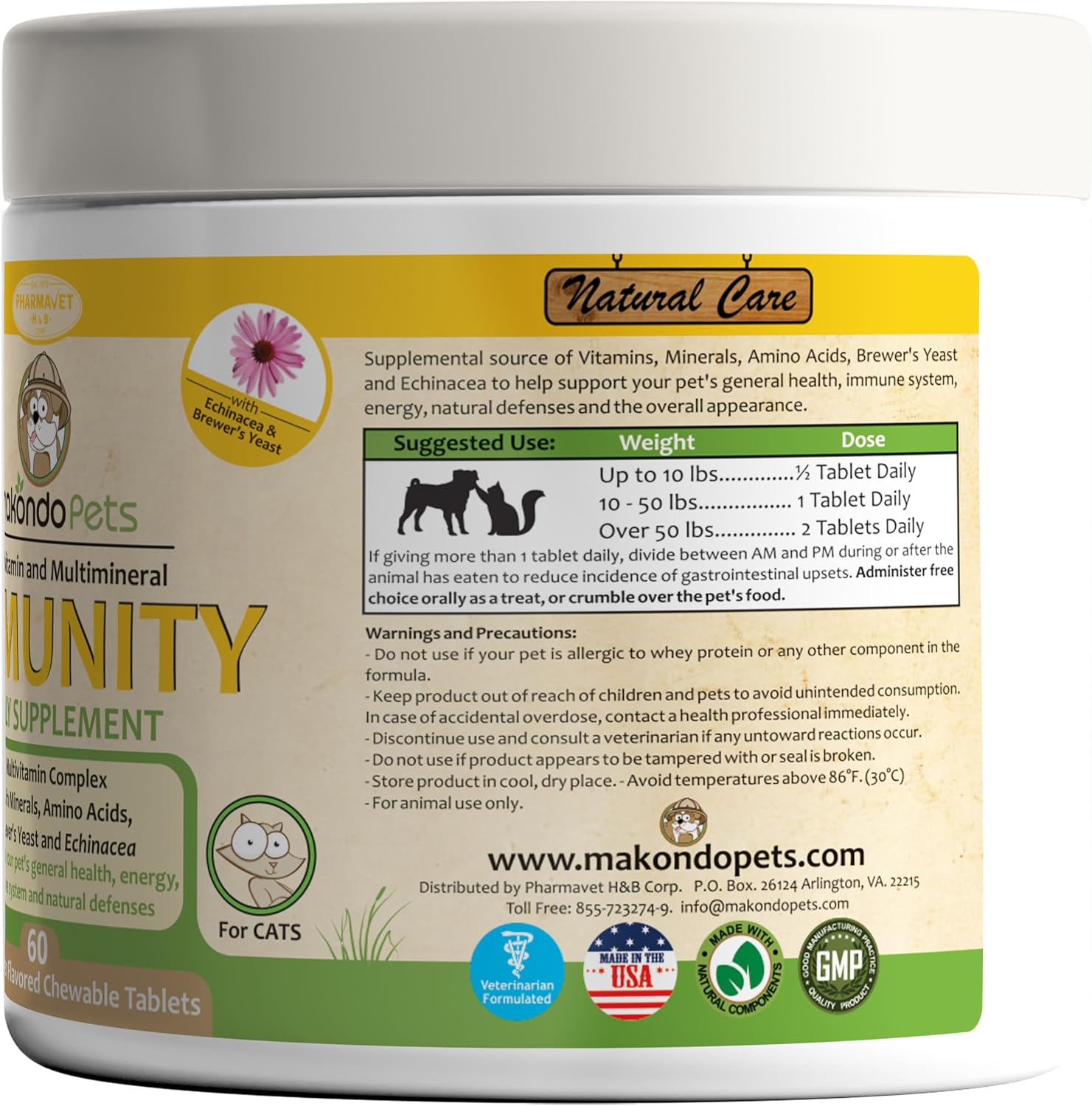 Makondo Pets Suplemento de Apoyo Inmunológico para Perros, Sabor Bacon, 60 Comprimidos
