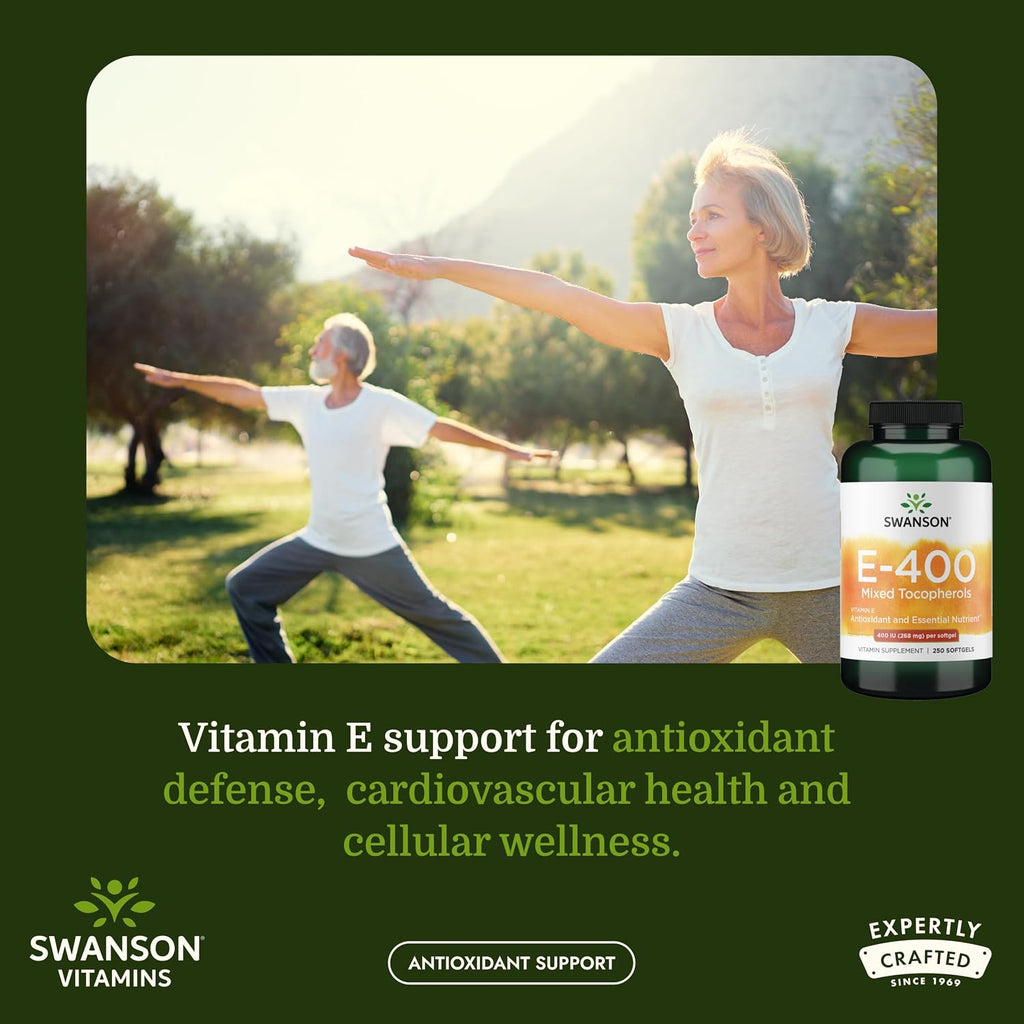 Swanson E-400 Mixed Tocopherols - Antioxidant Supplement to Support Heart Health* - Contains D-Alpha Tocopherol - Non-GMO - 250 Softgels