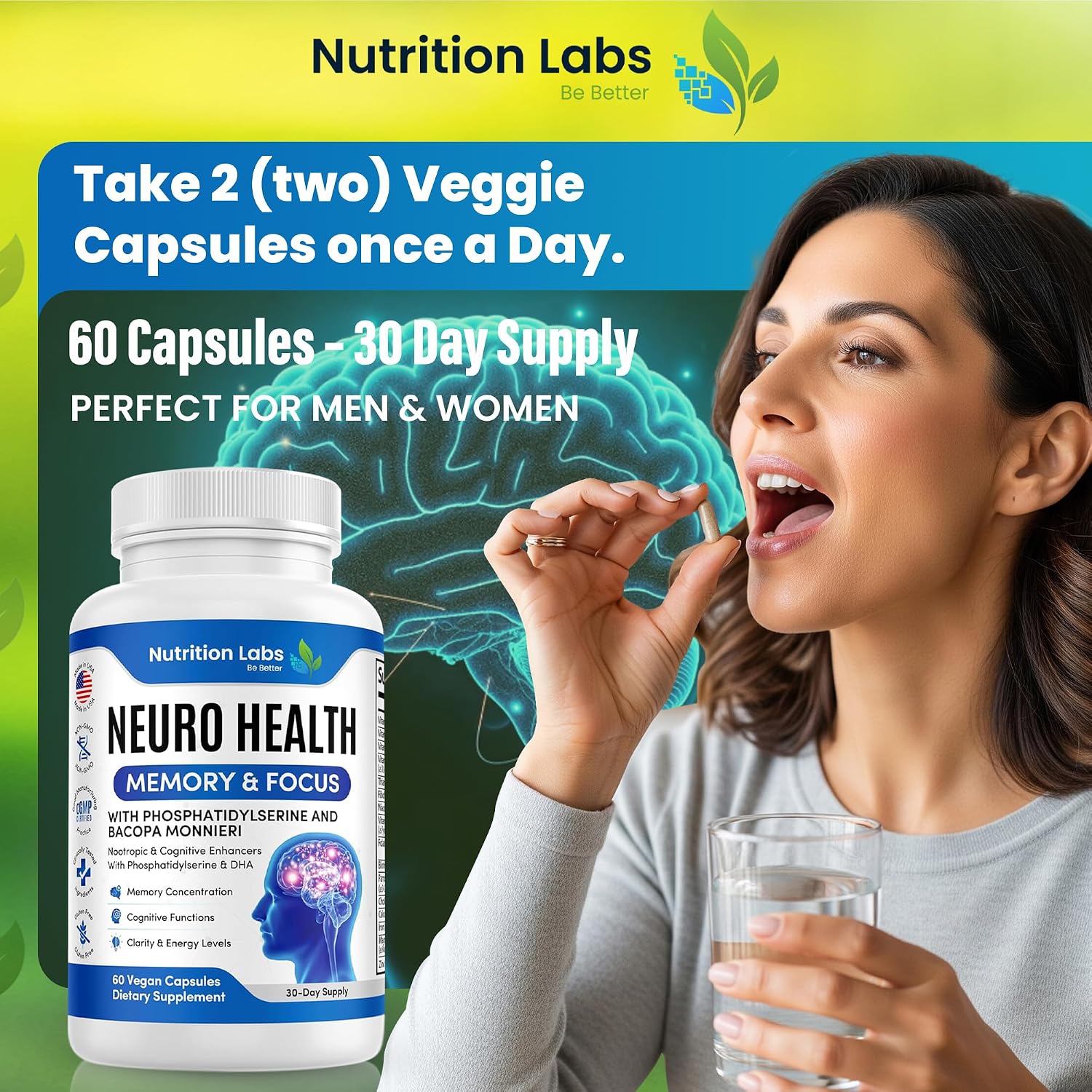 Suplemento Nootrópico para Memoria y Enfoque con Bacopa Monnieri y Vitaminas